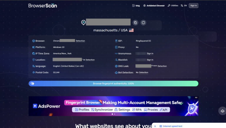 IP  检测                            https://www.browserscan.net/